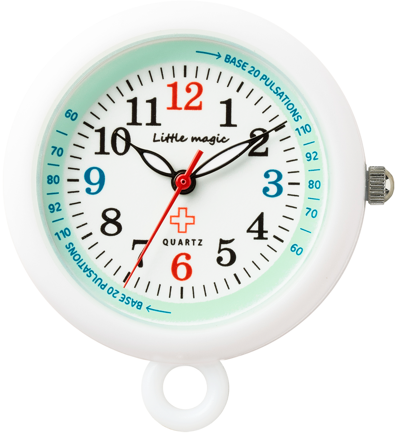 ナース ウォッチ 時計 アナログ 懐中 蛍光 軽量 小型 カラビナ 白 s - 時計